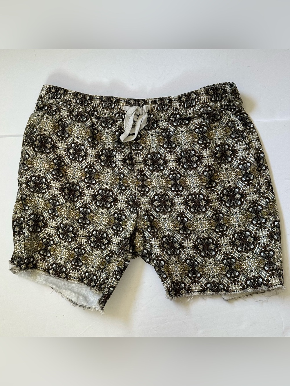Sun + Stone Brown Beige White Geometric Drawstring Men's Casual Shorts Large